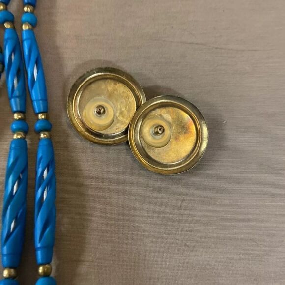 Carol for Eva Graham Vtg Beaded Turquoise Necklace & Pierced Earrings India NWT - Picture 9 of 10